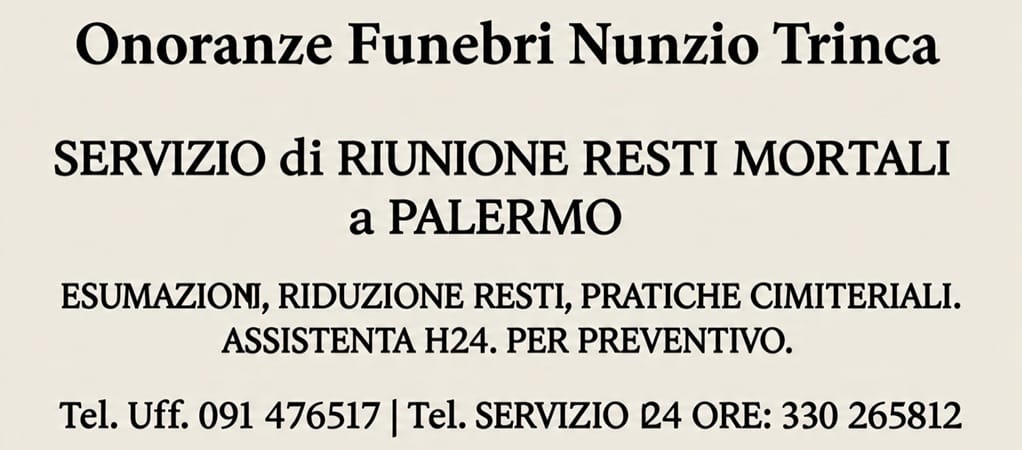 Onoranze Funebri Nunzio Trinca esegue esumazione, riduzione resti in cassetta ossario e disbrigo pratiche cimiteriali con assistenza H24.